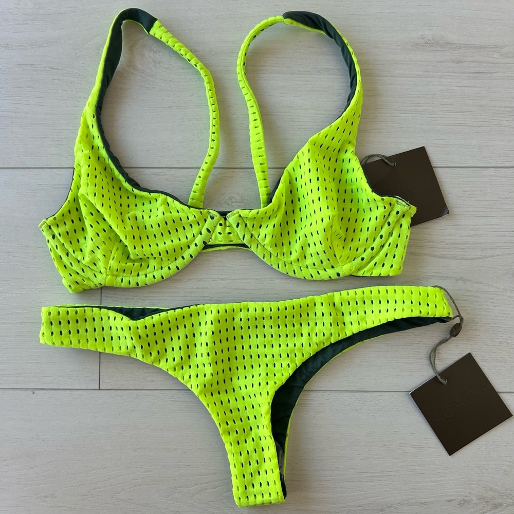 NWT Acacia Bikini Set - Geneva Mesh Top(M),Ho'okipa Mesh Bottom(L), Neon Cactus